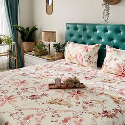 URBAN SPACE Serene Off White Floral Cotton 200 TC King Bedsheet With 2 Pillow Covers-image-98