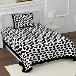POORAK Black & White 104 TC Cotton Single Bedsheet with 1 Pillow Covers-image-6