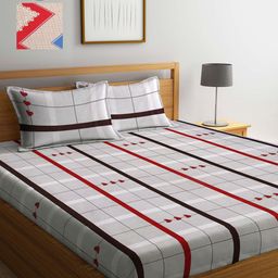Arrabi Pack of 2 Beige & Red Striped 300 TC 2 King Bedsheet with 4 Pillow Covers-16