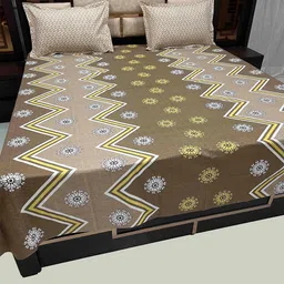 Pure Decor Brown & White 250 TC Pure Cotton Queen Bedsheet with 2 Pillow Covers-image-10