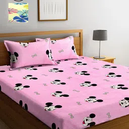 KLOTTHE Pink & Yellow Cartoon Characters 210 TC 2 King Bedsheet with 4 Pillow Covers-picture-37