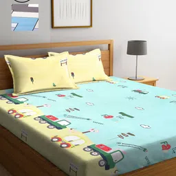 KLOTTHE Blue & Yellow Cartoon Characters 210 TC 2 King Bedsheet with 4 Pillow Covers-image-59