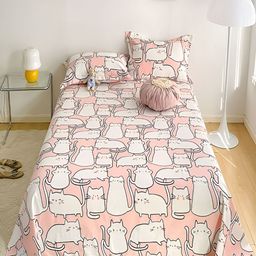 JC HOME White & Pink Animal Printed 230 TC Single Bedsheet With 1 Pillow Cover-image-93