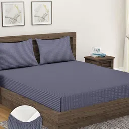 Home Sizzler Grey Striped 300 TC Fitted Cotton King Bedsheet & 2 Pillow Covers-image-78