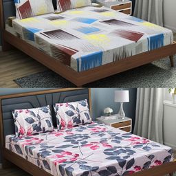 Aura White & Brown Floral 144 TC 2 Queen Bedsheet with 4 Pillow Covers-image-41