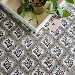 Feels Like Home Grey & White Floral Cotton 210 TC King Bedsheet with 2 Pillow Covers-12