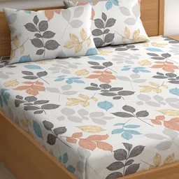CHHAVI INDIA White & Grey Floral 210 TC Double King Bedsheet With 2 Pillow Covers-image-26