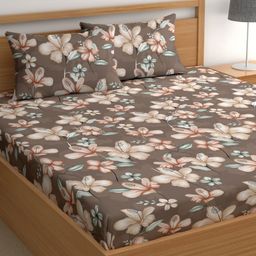 CHHAVI INDIA Brown & Peach Floral Microfiber 210 TC Queen Bedsheet With 2 Pillow Covers-image-73