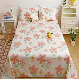 JC HOME White & Red Floral Printed Cotton 230 TC Queen Bedsheet with 2 Pillow Covers-image-49