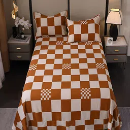 JC HOME Brown & White Printed Cotton 220 TC King Bedsheet With 2 Pillow Covers-image-72