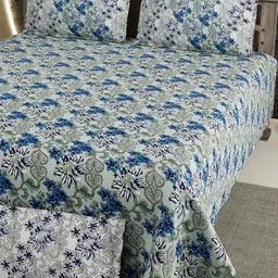 LIVING ROOTS Blue & White Floral Pure Cotton 300 TC King Bedsheet with 2 Pillow Covers-image-73