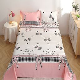 JC HOME White & Pink Graphic Printed 210 TC Single Bedsheet with 2 Pillow Cover-image-6