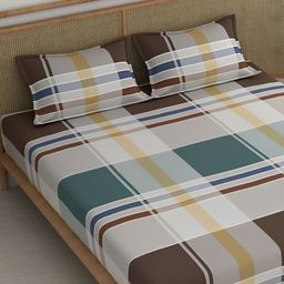 CHHAVI INDIA Brown & White Geometric Microfiber 210 TC King Bedsheet With 2 Pillow Covers-image-67