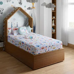 PETAL HOME Blue & White Printed Pure Cotton 200 TC Single Bedsheet With 1 Pillow Cover-image-15