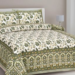CLOTHOLOGY White & Green Floral Printed 180 TC King Bedsheet with 2 Pillow Covers-image-26