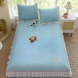JC HOME Blue & White Textured 160 TC Fitted King Bedsheet with 2 Pillow Covers-picture-15