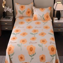 JC HOME White & Peach Floral 220 TC Cotton King Bedsheet with 2 Pillow Covers-image-61