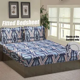 Good Homes by Home Candy Blue & Pink Geometric 144 TC Queen Bedsheet with 2 Pillow Covers-picture-43
