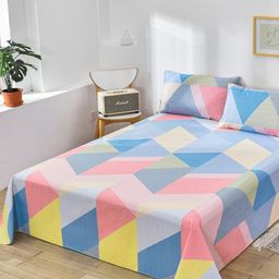JC HOME White & Yellow Printed 160 TC Queen Bedsheet & 2 Pillow Covers-image-97