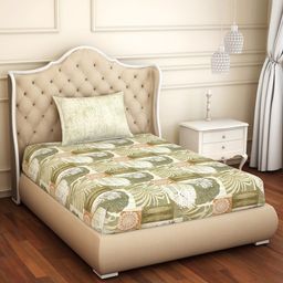 SPACES Atrium Plus Beige & White Pure Cotton Soft Feel 144 TC Single Bedsheet with 1 Pillow Covers-15