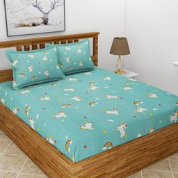 MORADO Blue & White Graphic Polycotton 210 TC Queen Bedsheet With 2 Pillow Covers-image-99