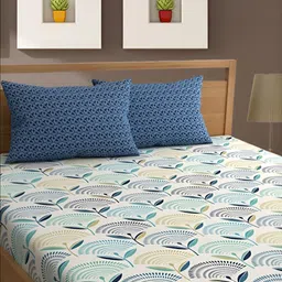 UrbanArts Turquoise Blue Ethnic Motifs Printed 400 TC King Bedsheet with 2 Pillow Covers-image-27