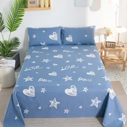 JC HOME Blue Graphic King Bedsheet with Pillow Covers-image-81