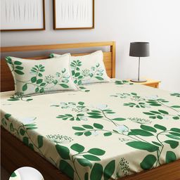 Home Sizzler Green Floral Microfibre 210 TC King Bedsheet With 2 Pillow Covers-image-1