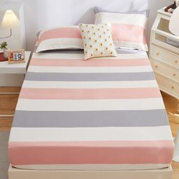 JC HOME Pink & White Striped 160 TC Fitted Single Bedsheet & 1 Pillow Cover-image-19