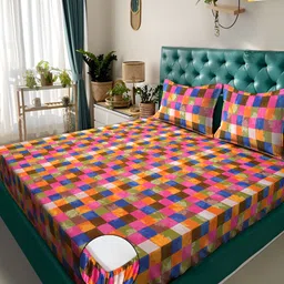 KLOTTHE Geometric 300 TC Fitted Double Bedsheet & 2 Pillow Covers-image-45