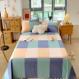 JC HOME Green & Blue Geometric 210 TC Cotton King Bedsheet with 2 Pillow Covers-picture-42