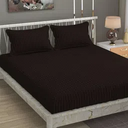 BELVOSTUM Coffee Brown Striped 220 TC Cotton Queen Bedsheet With 2 Pillow Covers-picture-47