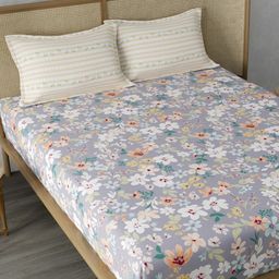 CHHAVI INDIA Blue & White Floral Microfiber 210 TC King Bedsheet with 2 Pillow Covers-image-60