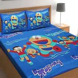 Runjhun Blue & Red Ethnic Motifs 144 TC Cotton Queen Bedsheet Set-image-18