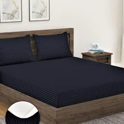 Home Sizzler Black Striped 300 TC Fitted Cotton King Bedsheet & 2 Pillow Covers-image-76
