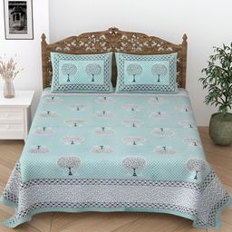 Comfowell Green & White Floral Printed Cotton 244 TC Single Bedsheet With 2 Pillow Covers-picture-18