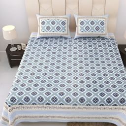 Comfowell Grey & White Ethnic Motifs 244 TC Cotton King Bedsheet with 2 Pillow Covers-image-89