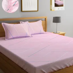 KLOTTHE Geometric Printed 300 TC Fitted King Bedsheet with 2 Pillow Covers-image-76