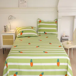 JC HOME Green & White Striped 160 TC Queen Bedsheet with 2 Pillow Covers-picture-22