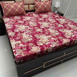 Pure Decor Maroon & Brown Floral Printed 300 TC King Bedsheet With 2 Pillow Covers-picture-40