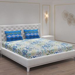 Moca By Monte Carlo Sferra Off White Print Cotton 144 TC Queen Bedsheet & 2 Pillow Covers-image-57