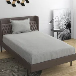 BELVOSTUM Grey Striped 220 TC Single Bedsheet & Pillow Cover-image-43
