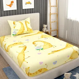 EverHOME Yellow & Blue Graphic 160 TC Single Bedsheet with 1 Pillow Covers-picture-4