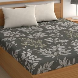CHHAVI INDIA Grey & White Ethnic Motifs Microfiber 210 TC King Bedsheet & 2 Pillow Covers-picture-45
