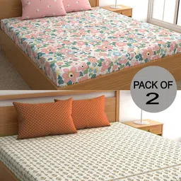 CHHAVI INDIA Pink & White Printed 210 TC 2 Queen Bedsheets with 4 Pillow Covers-image-16