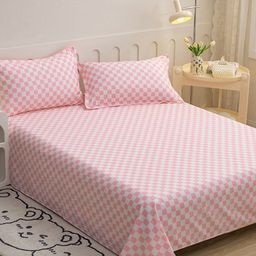 JC HOME Pink & White Geometric Printed 140 TC Single Bedsheet & Pillow Cover-image-61