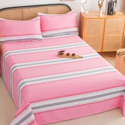 JC HOME Pink & White Striped 220 TC Pure Cotton Queen Bedsheet with 2 Pillow Covers-picture-12
