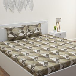 HERE&NOW Green & White Floral Cotton 120 TC Queen Bedsheet With 2 Pillow Covers-51