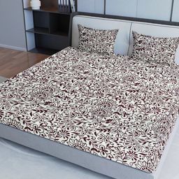 Sangria Maroon Printed 200 GSM Pure Cotton King Bedsheet & 2 Pillow Covers-image-90