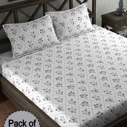 CHHAVI INDIA Grey & White Floral Printed 210 TC 2 Queen Bedsheet & 4 Pillow Covers-image-58